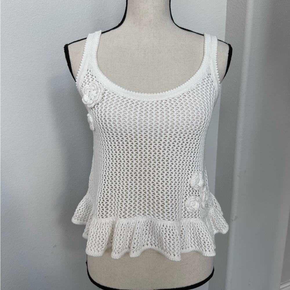 Old Navy White Crochet Ruffle Tank Top with 3D Florals